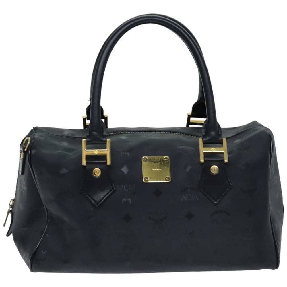 MCM Vicetos Logogram Boston Bag Coated Canvas Black Auth tb1091 - Picture 13 of 16